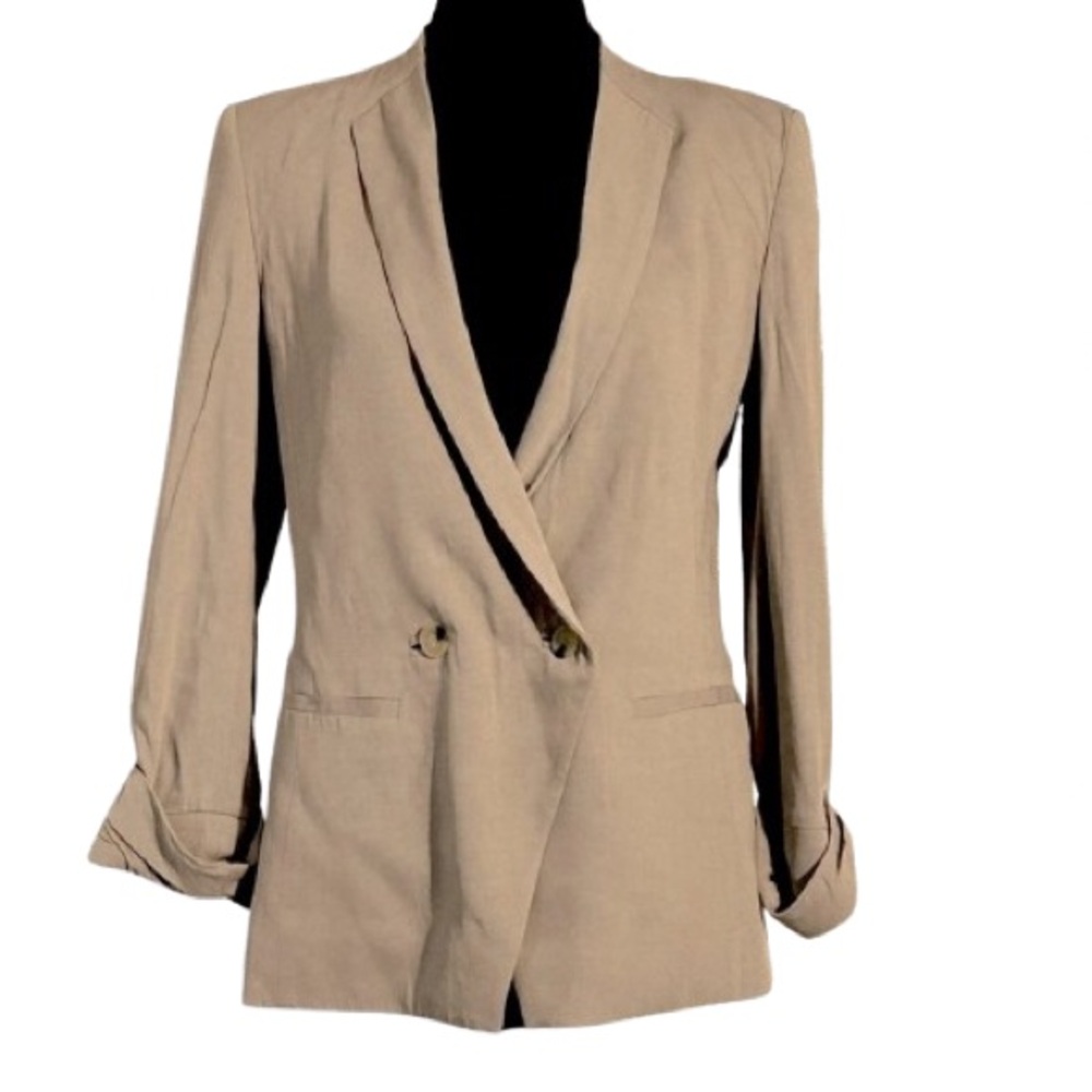 HELMUT LANG SIZE 4 KHAKI TAUPE TAN BLAZER DESIGNER SMALL